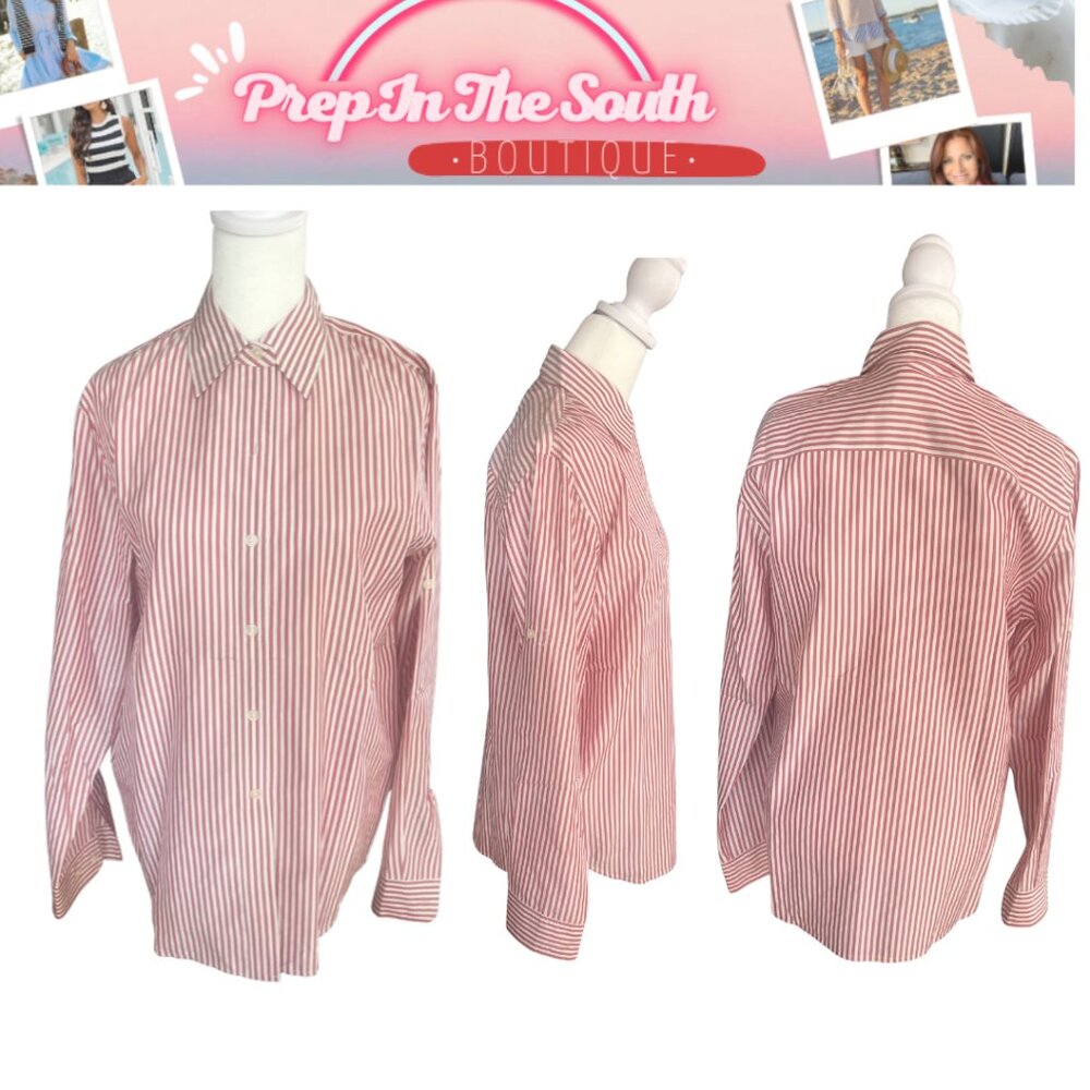 Vintage Lauren Ralph Lauren 100% Silk Red Stripe Button Down - Small